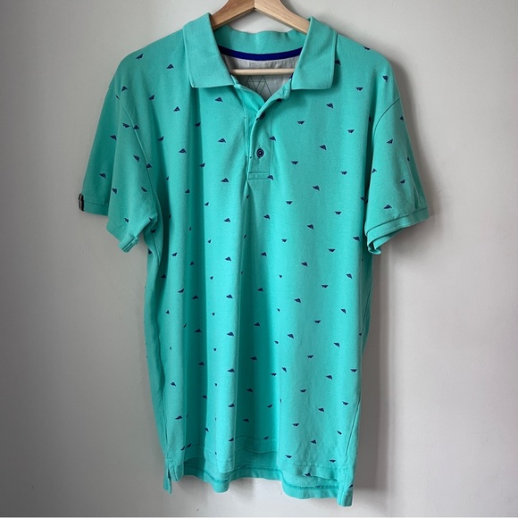 Nomad Tribe Polo Top Shortsleeve Paper Airplane Cotton Mens Size Large - Picture 1 of 6